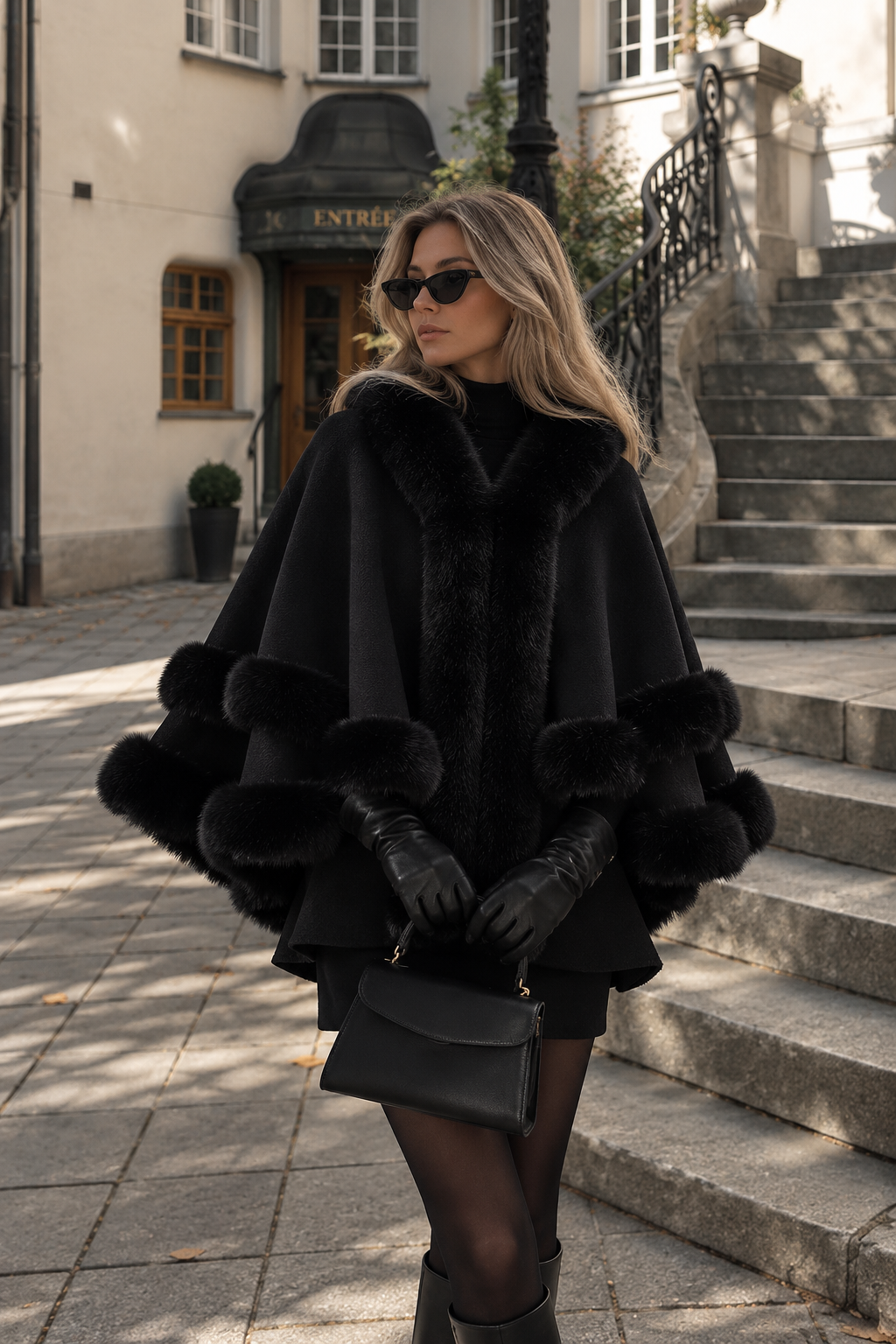 Reina Fur-Trim Cape