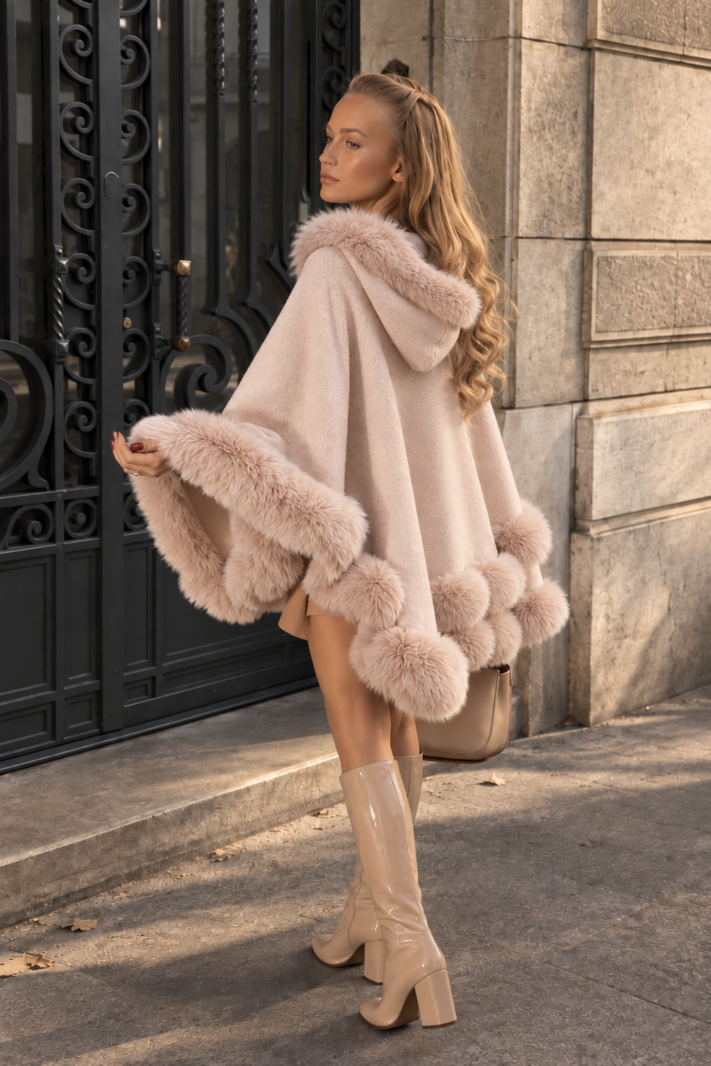 Reina Fur-Trim Cape
